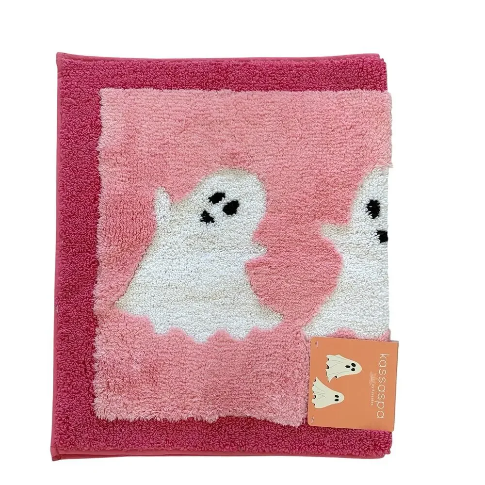 New KASSATEX Cheerful Ghosts Halloween Bath Rug 21x34 Pink & White Spooky Boo
